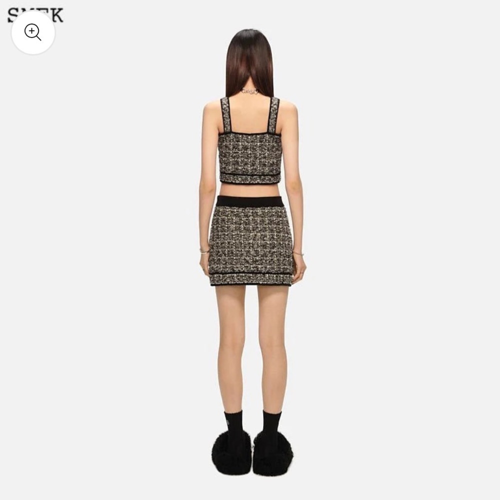 Elegant Tweed Skirt Set - Black and White - Picture 3 of 8
